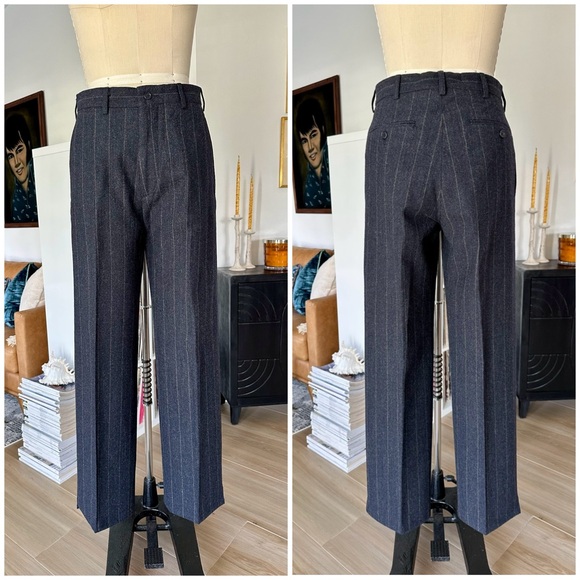 Vintage 90’s DKNY Pinstriped Wool High Waist Straight Leg Trousers - Picture 2 of 16